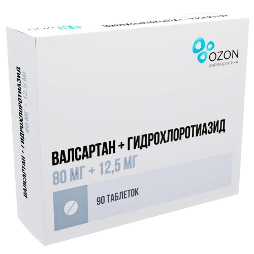 Изображение товара ВАЛСАРТАН-ГИДРОХЛОРТИАЗИД ОЗОН табл. п/о плен. 80+12,5 мг №90 Изображение товара ВАЛСАРТАН-ГИДРОХЛОРТИАЗИД ОЗОН табл. п/о плен. 80+12,5 мг №90