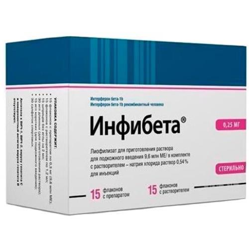 Изображение товара ИНФИБЕТА лиоф. д/приг. р-ра п/к 9,6 млн. МЕ фл. №15 с растворит. + игла