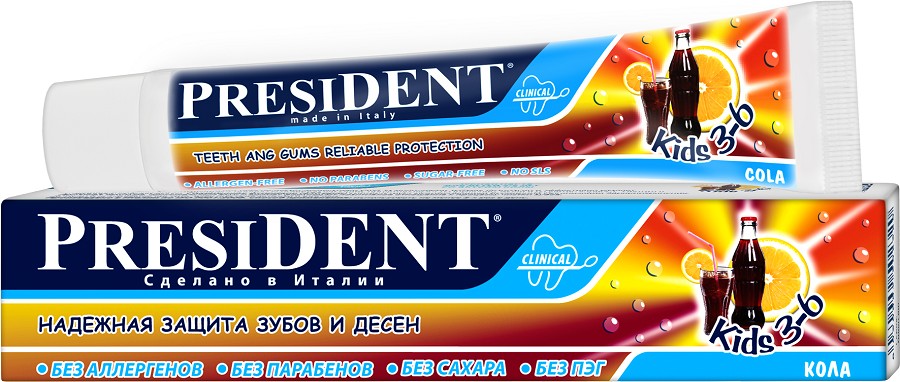 ПРЕЗИДЕНТ КИДС ЗУБНАЯ ПАСТА ДЕТСКАЯ 50 мл кола