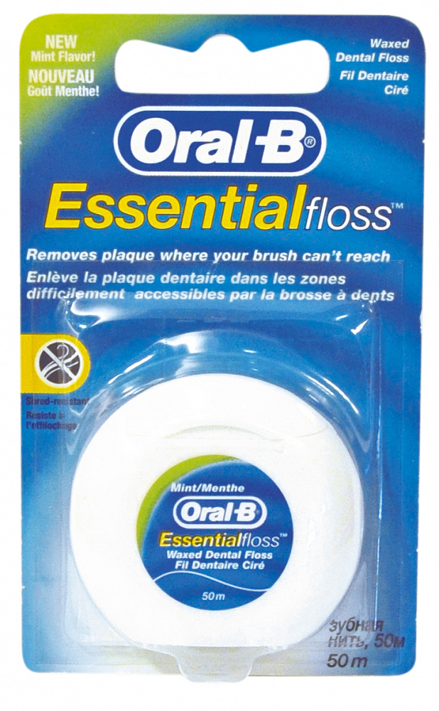 ОРАЛ-БИ (ORAL-B) ESSENTIAL ЗУБНАЯ НИТЬ 50 м вощеная с мятой