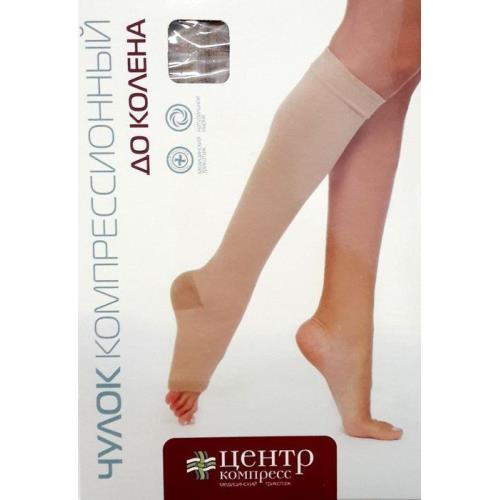 ЧУЛОК КОМПРЕССИОННЫЙ ДО КОЛЕНА КРУГЛОВЯЗАНЫЙ бежевый 2 класс компр. р.4