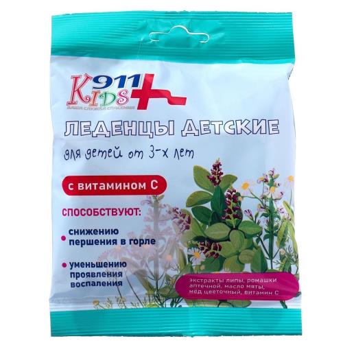 911 KIDS леденцы липа, ромашка, мед, вит. С 50 гр