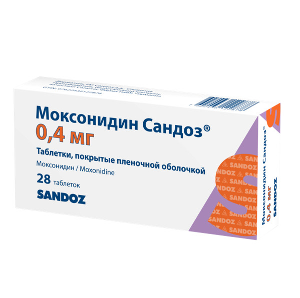 Изображение товара МОКСОНИДИН САНДОЗ табл. п/о плен. 0,4 мг №28 Изображение товара МОКСОНИДИН САНДОЗ табл. п/о плен. 0,4 мг №28