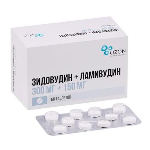 Изображение товара ЗИДОВУДИН+ЛАМИВУДИН ОЗОН табл. п/о плен. 300+150 мг №60