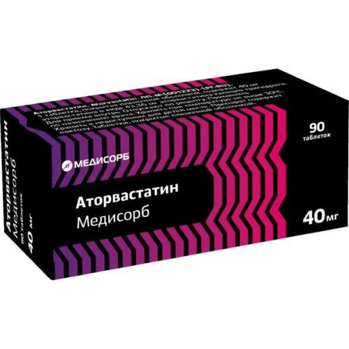 Изображение товара АТОРВАСТАТИН МЕДИСОРБ табл. п/о плен. 40 мг №90