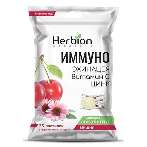 ХЕРБИОН (HERBION) ИММУНО ЭХИНАЦЕЯ, ВИТ. С, ЦИНК пастилки вишня №25