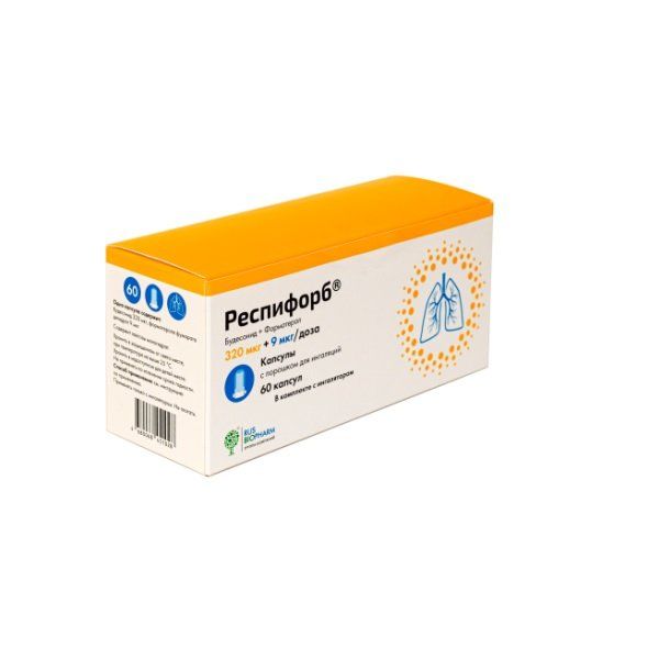 Изображение товара РЕСПИФОРБ капсулы с порцией для ингалятора 320+9 мкг/доза №60