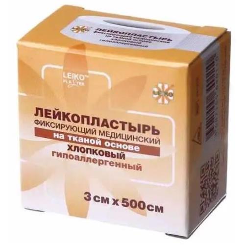 ЛЕЙКОПЛАСТЫРЬ ФИКСИРУЮЩИЙ LEIKO тканевая основа 3см х 500см